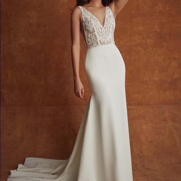 Sarah Seven Easton Lace Top Wedding Dress - Picture 1 of 6